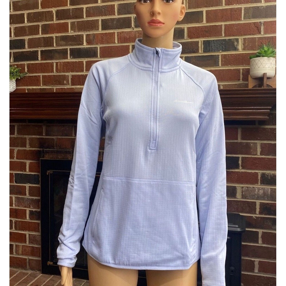Eddie Bauer Women's Grid Fleece Zip Neck Shirt Long Sleeve Blue Comfort Sz S New